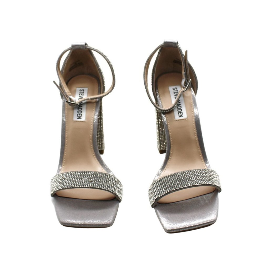 Steve Madden Silver Rhinestone Block Heel Sandals - Picture 2 of 8
